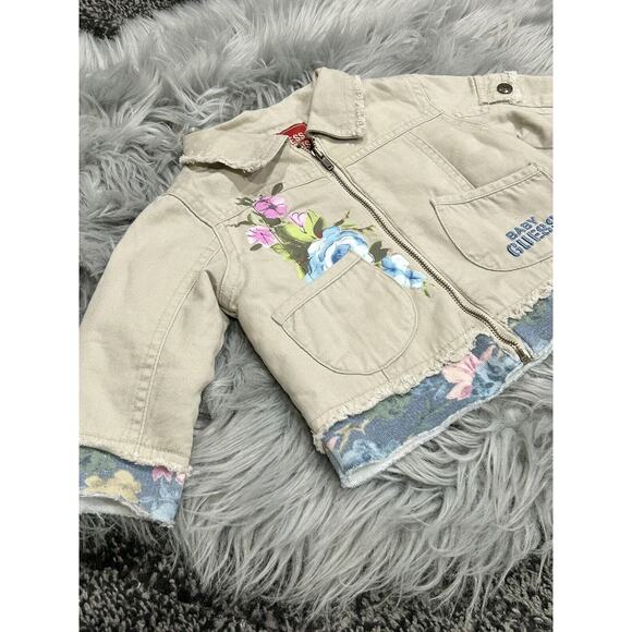 Guess Baby Embroidered Khaki Denim Zip‎ Up Floral Jacket 12 Month - Picture 4 of 6